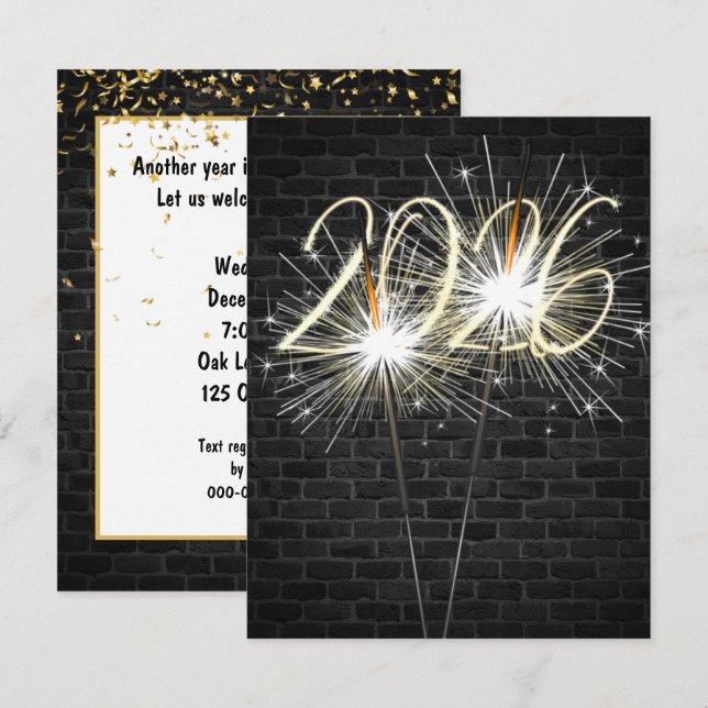 Nya år 2026 Party-miniatyrdiagram Inbjudningar (Fram/baksida)