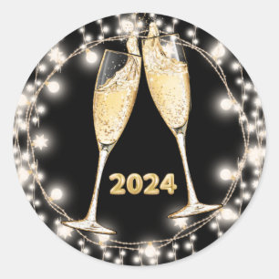 Nya år Champagne Glass Glowing String Ljus Runt Klistermärke