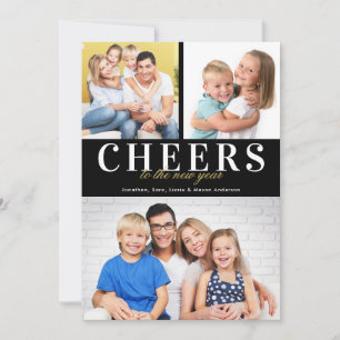 Nya år Cheer Guld Typography 3 Foton Julkort