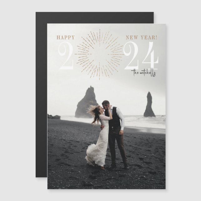 Nya år Fireworks Burst Elegant Helgdag Magnet (Fram/baksida)