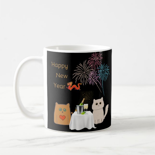Nya år Fireworks och Cats Elegant Firande Kaffemugg (Vänster)