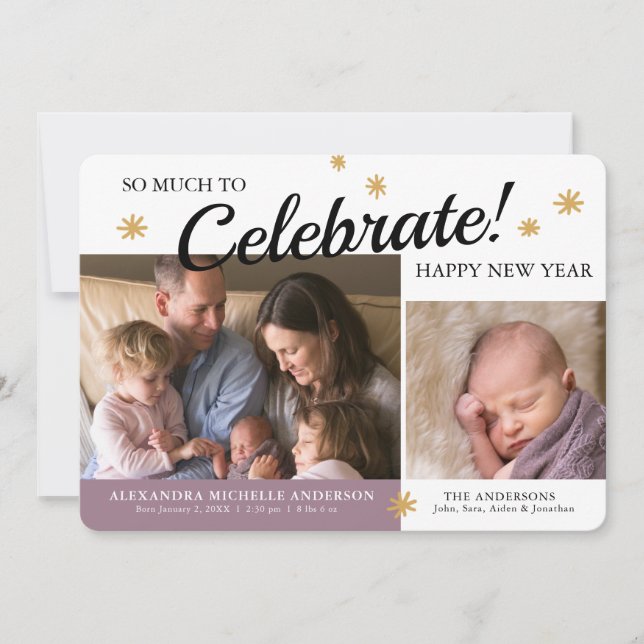 Nya år Foto Flicka Birth Notice Julkort (Framsida)
