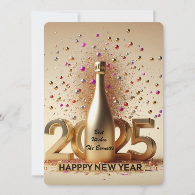 Nya år Golden Önskemål Julkort (Framsida)