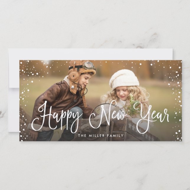 Nya år Helgdagar Snö Photo Julkort (Framsida)