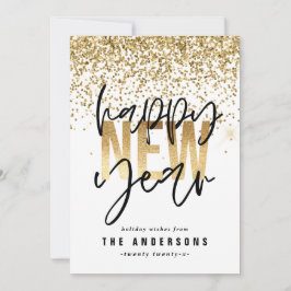 Nya år i det moderna minsta typografin guld julkort