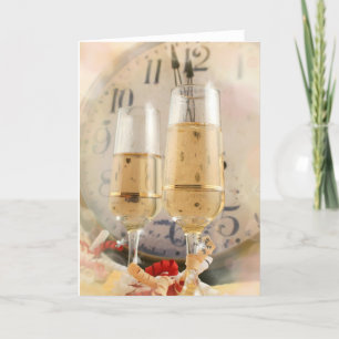 Nya år nedräkning tar tid på och champagne helgkort