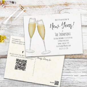 Nya år Party Champagne QR Code Social Media Vykort