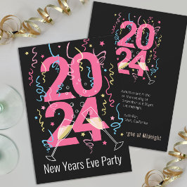 Nya år Party champagneglasögon firande 2024 Inbjudningar
