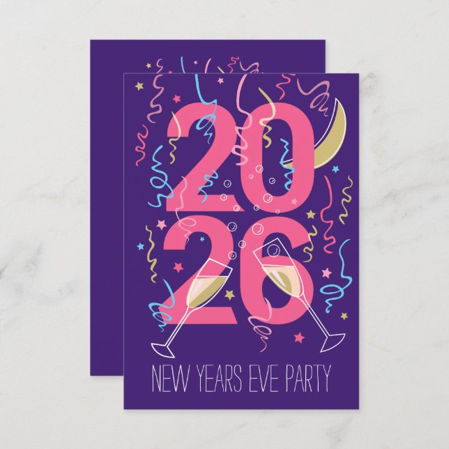 Nya år Party champagneglasögon firande Inbjudningar (Fram/baksida)