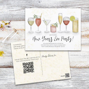 Nya år Party Cocktail Drinks QR Code Events Vykort