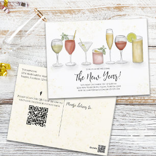 Nya år Party Cocktail Drinks QR Code Events Vykort