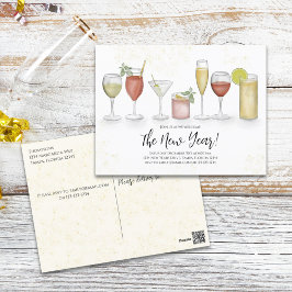 Nya år Party Cocktail Drinks Simple Watercolor Vykort