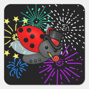 Nya åren Ladybug Fyrkantigt Klistermärke
