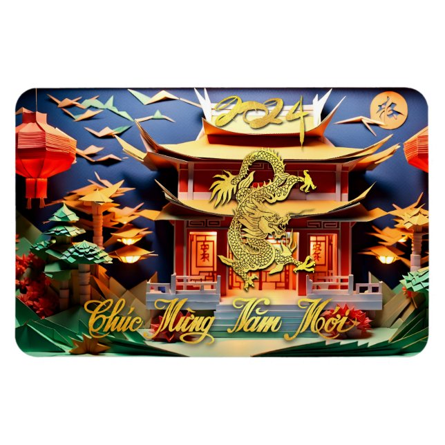 Nya året 2024 för Vietnamesisk dragon Temple FlexM Magnet (Horisontell)