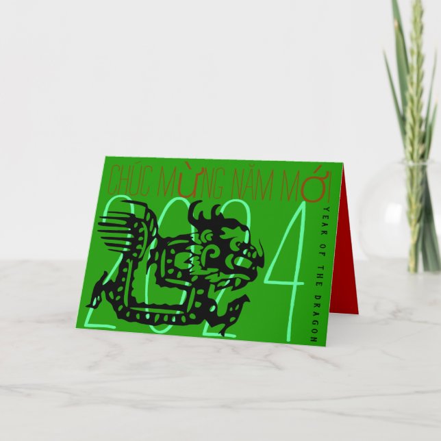 Nya året 2024 i Modern Vietnamesisk draken Helgkort (Framsida)