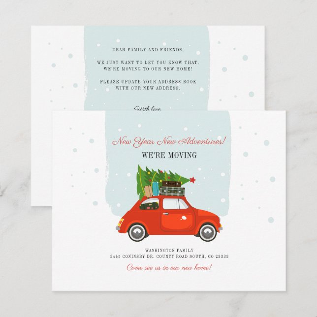 Nya året Äventyr, förändring av Adress Flytta Anteckningskort (Fram/baksida)