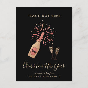 Nya året Champagne Peace Out 2020 Guld Black Helg Vykort