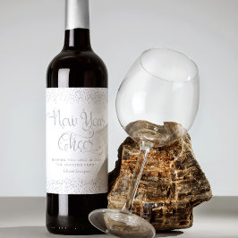 Nya året Cheer Elegant Silver Snöflingor Anpassnin Vinflaska Etikett