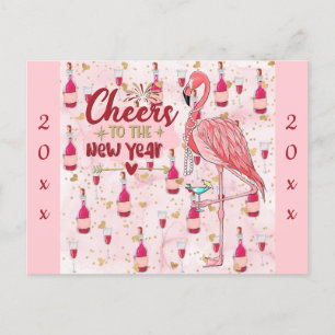 Nya året Cute Rosa Flamingo Champagne Vykort