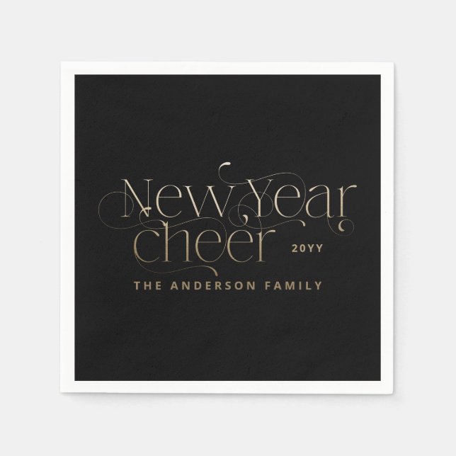 Nya året elegant Art Deco-typografi svart guld Pappersservett (Framsidan)