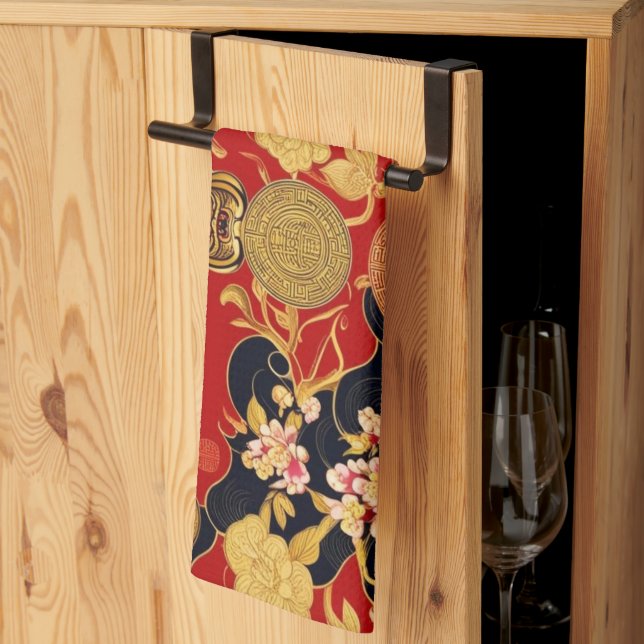 Nya året för det moderna asiatiska mönster i lyckl kökshandduk (Thirds Fold)