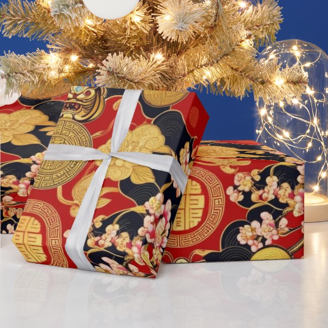 Nya året för det moderna asiatiska mönster i lyckl presentpapper (Helgdagar)