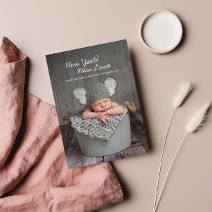 Nya året för foto i baby, nyfödelsemeddelande i Kä Anteckningskort