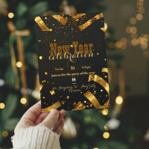 Nya året för utsugning av Golden Confetti Glitter Inbjudningar