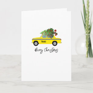 Nya året gult Taxi Cab God jul Träd Kort