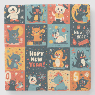 Nya året mönster Stone Underlägg