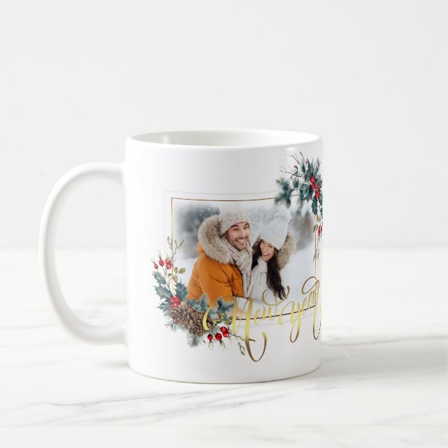 Nya året Vinter Foto Faux guldfoil Stil Kaffemugg (Vänster)