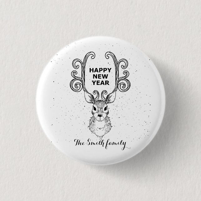 Nya årets magiska svarta och vita renar knapp (Framsida)
