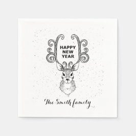 Nya årets magiska svarta och vita renar pappersservett
