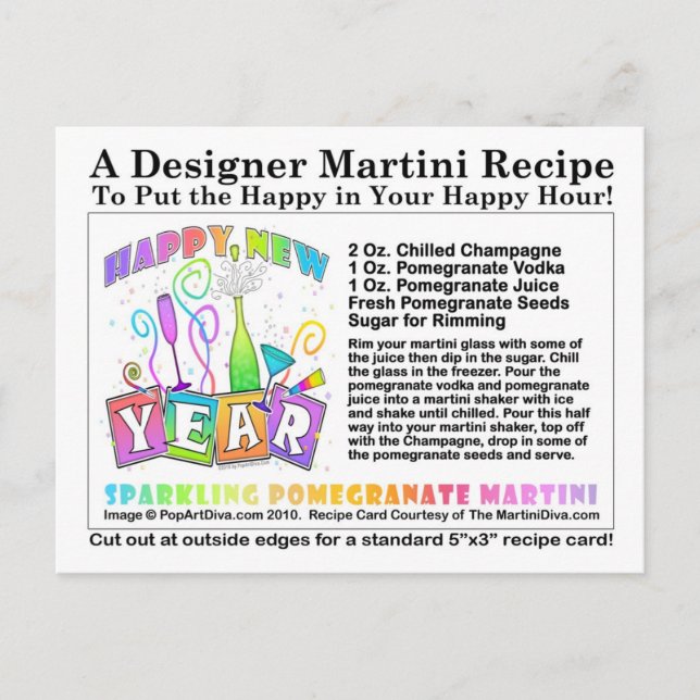 Nya årets mousserande granat Martini Recipe Po Helg Vykort (Framsida)