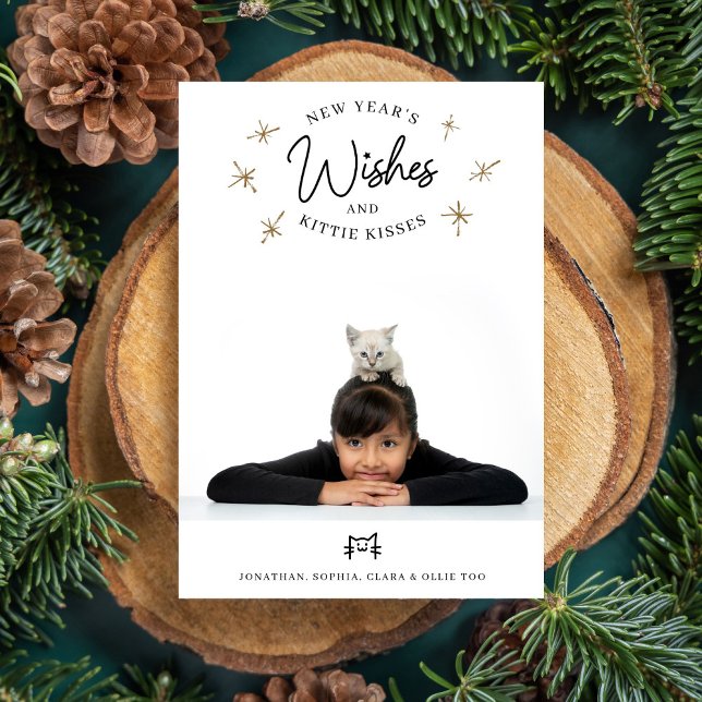 Nya årets Önskemål, Kattunge Kisses Cute Pet Photo Julkort (Skapare uppladdad)