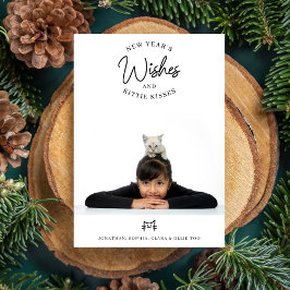 Nya årets Önskemål, Kattunge Kisses Cute Pet Photo Julkort