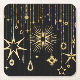Nya årets Önskemål Stars Black och Guld Underlägg Papper Kvadrat