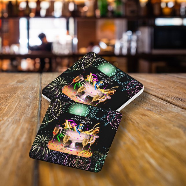 Nya årets svarta bakgrund för Party i Kväll Underlägg Papper Kvadrat (New Year’s Eve Party Spirits Black Background Square Paper Coaster)