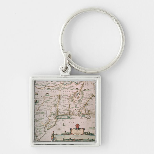 Nya Belgien, pläterar från "kartboken Contractus" Fyrkantig Silverfärgad Nyckelring (Framsidan)