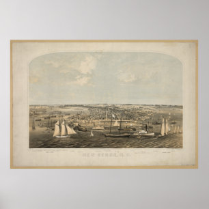 Nya Bern North Carolina 1864 antika panorama- Poster