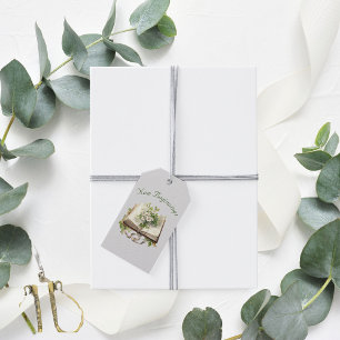 Nya Början Blommig Öppen Bok Bröllop Presentetikett