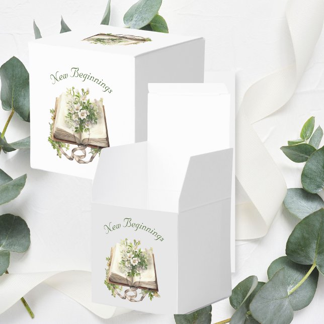 Nya början Blommigten Öppna Bok Bröllop Presentaskar (New Beginnings Favour Boxes)