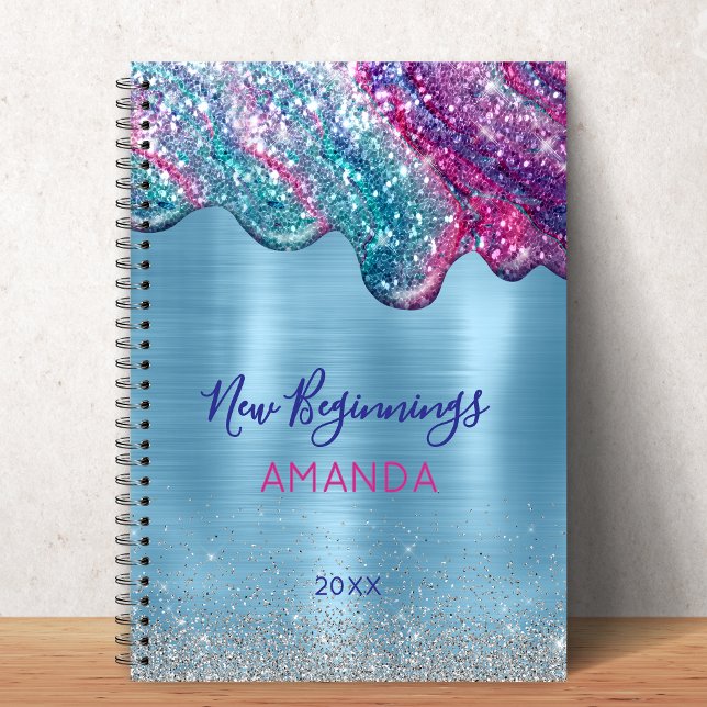 Nya början dammig blå lila droppande monogram anteckningsbok (Skapare uppladdad)