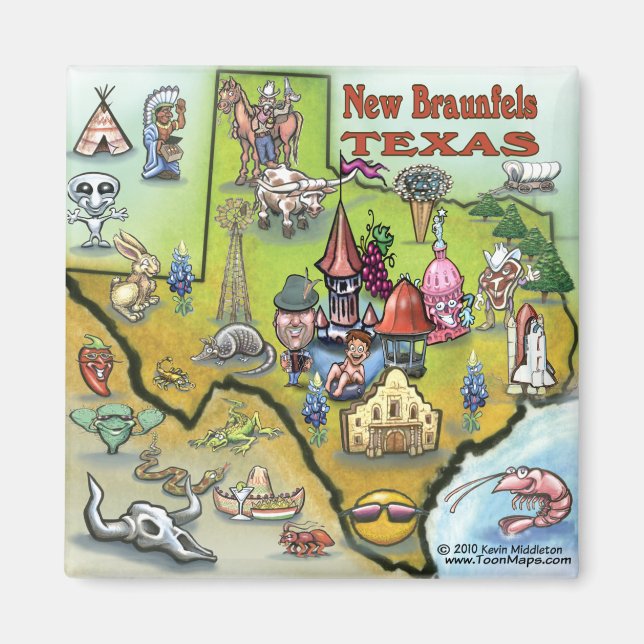 Nya Braunfels TEXAS Karta Magnet (Framsidan)