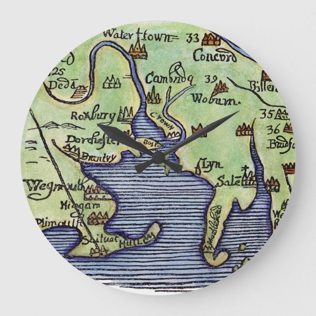 NYA ENGLAND KARTA 1677 STOR KLOCKA (Framsida)