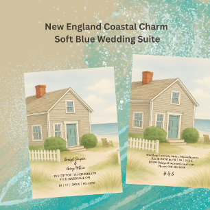 Nya Englands Soft Blue Coastal Destination bröllop Inbjudningar