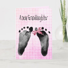 Nya fardotters fotavtryck på Rosa Gingham Kort