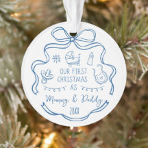 Nya Föräldrar Första Julen Nyckfull Blå Klotter