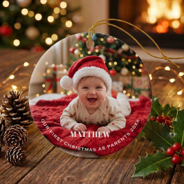 Nya Föräldrars Första Jul Bebis Foto Julgransprydnad Keramik