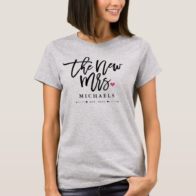 Nya fru (Namn) Est. Ditt Bröllop-år Tee Shirt (Framsida)